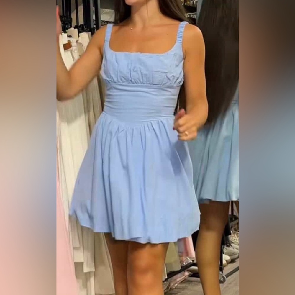 Light Blue Linen Blend Mini Dress- size S (44)